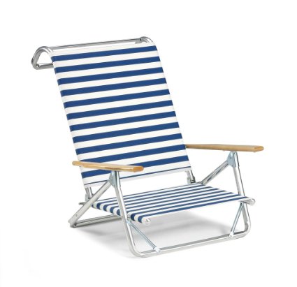 Telescope Casual Original Mini-Sun Chaise Folding Beach Arm Chair, Blue/White Stripe
