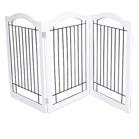 Internet’s Best Wire Dog Gate with Arched Top | 3 Panel | 30 Inch Tall Pet Puppy Safety Fence | Fully Assembled | Durable Wooden | Folding Z Shape Indoor Doorway Hall Stairs Free Standing | White