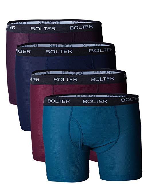 Bolter Men's Nylon Spandex Performance Boxer Briefs 4-Pack Black