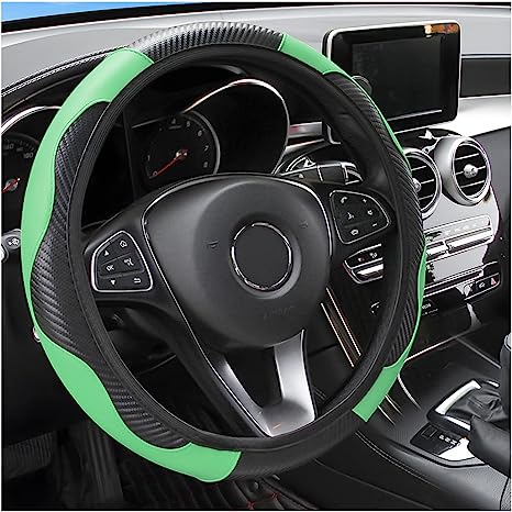 Fekey&JF Car Steering Wheel Cover, Universal Microfiber PU Leather Elastic 15 inch Stitching Color Anti-Slip Steering Wheel Protector, Auto Interior Protection Accessories for Men Women (Green)