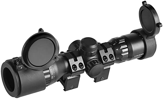 Minidiva Tactical 3-9x32 AOL Rifle Scope Red/Green Illuminated Mil-dot Reticle Flip Up Scope Covers Quad Lock Detachable Rings