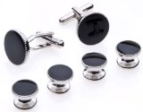 Cufflinks and Studs Set for Tuxedo - Formal Black with Shiny Silver Trimming by Mens Collections