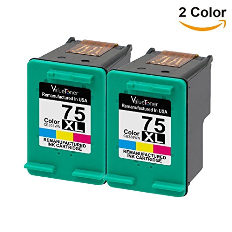 Valuetoner Remanufactured Ink Cartridge Replacement For Hewlett Packard HP 75XL High Yield CH624BN CB338WN (2 Tri-Color) 2 Pack