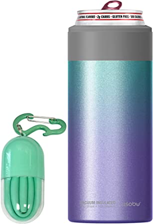 Asobu Skinny Can Cooler Insulated Stainless Steel Sleeve for a Slim 12 Ounce Can (Unicorn)