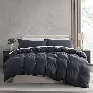 Nestl Dark Grey Duvet Cover King Size - Soft Prewashed King Duvet Cover Set, 3 Piece, with Zipper Closure, 1 Duvet Cover 104x90 inches and 2 Pillow Shams