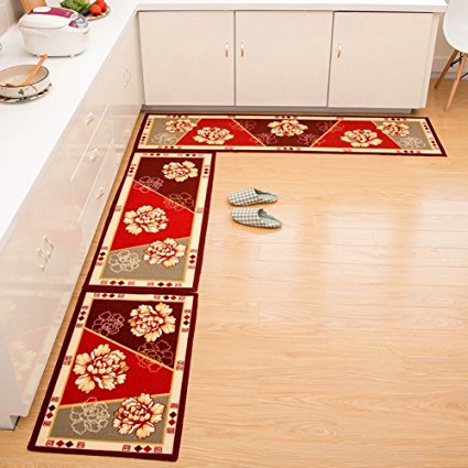 Seamersey Home and Kitchen Rugs 2 Pieces 4 Size Decorative Non-Slip Rubber Backing Doormat Runner Area Mats Sets