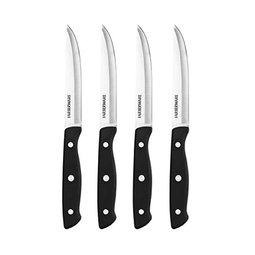 Farberware 4 Piece Steak Knives with Plastic Handles, 4.5", Black