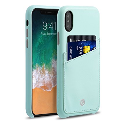 Apple iPhone X Case, Cobble Pro Premium Handcrafted Leather Case Cover with ID Credit Card Slot Holder For Apple iPhone X 5.8" (2017), Mint Green