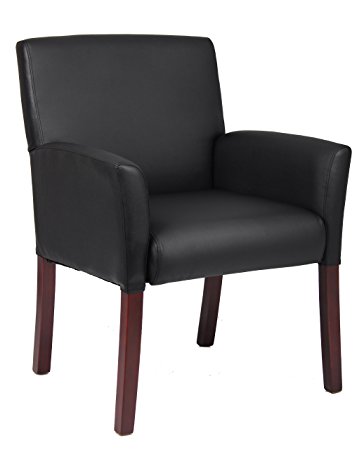 Boss Office Products B619 Box Arm Guest Chair with Mahogany Finish in Black