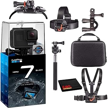 GoPro HERO7 Hero 7 Waterproof Digital Action Camera with Action Kit Accessories Body Bundle (Black)