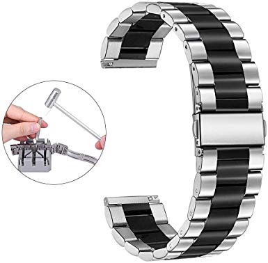Henoda Metal Bands Compatible Galaxy Watch 46mm/Gear S3 Frontier/Classic Watch Band, 22mm Stainless Steel Replacement Bracelet Wrist Strap for Galaxy Watch 46mm SM-R800/Gear S3 Smartwatch,Black Silver