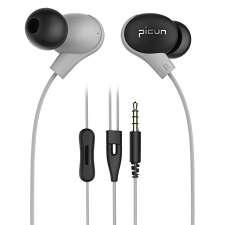 Picun S2 Earphones In-ear Earbuds Headphones with Microphone, Remote Control, Stereo Bass for iPhone, Samsung, Sony, ipad, MP4 Players and PC (Gray)