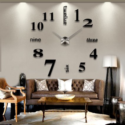 Chinatera Modern Mute DIY Large Wall Clock 3D Sticker Home Office Decor Gift (Black)