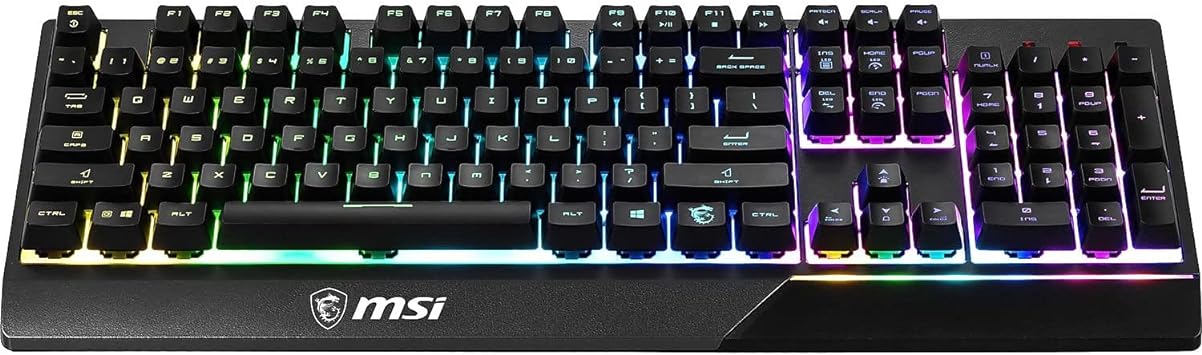 MSI Gaming Backlit RGB Dedicated Hotkeys Anti-Ghosting Water Resistant Mechanical Feel Gaming Keyboard (Vigor GK30 US)