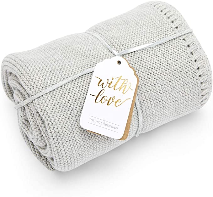 The Little Green Sheep Organic Knitted Cellular Baby Blanket, Dove