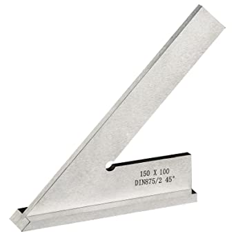 Boomgood 45 Degree Miter Square Machinist Engineer Square with Base DIN 875/2 Angle Ruler Hardened Steel 6x4 Inch, Silver