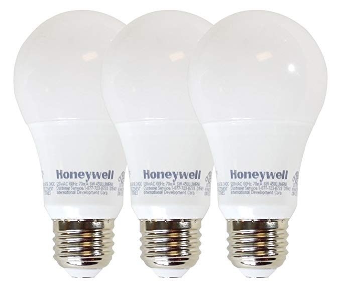 Honeywell A194027HB321 LED Light Bulbs - Dimmable 40 Watt Equivalent Bulb - Energy Star Rated - E26 Medium Base - 450 Lumens Warm White - 3 x Bulbs Value Pak