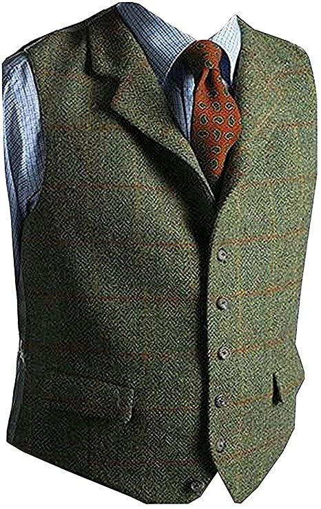 Pretygirl Men's Wool Herringbone Groom Vests Groom's Suit Vest/Tweed Business Suit Jacket