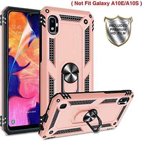 Gritup Galaxy A10 Phone Case,Galaxy A10 Cases with HD Screen Protector, 360 Degree Rotating Metal Ring Holder Kickstand Armor Anti-Scratch Bracket Cover Phone Case for Samsung Galaxy A10 Rose Gold