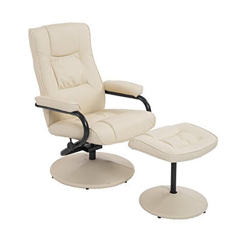 HomCom PVC Leather Recliner and Ottoman Set - Cream