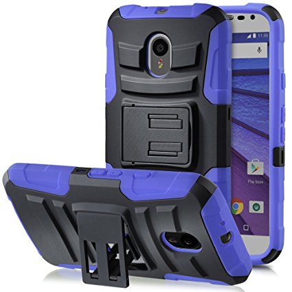 Moto G4 / G4 Plus Case, ATUS - Advance Dual Layer Holster Kick Stand Case with Swivel Belt Clip For Motorola G ( 4th Generation ) with [ Tempered Glass ] Screen Protector and Stylus Pen (Black/ Blue)