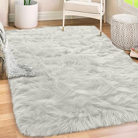Gorilla Grip Fluffy Faux Fur Rug, Machine Washable Soft Furry Area Rugs, Rubber Backing, Plush Floor Carpets for Baby Nursery, Bedroom, Living Room Shag Carpet, Luxury Home Decor, 2x3, Ivory