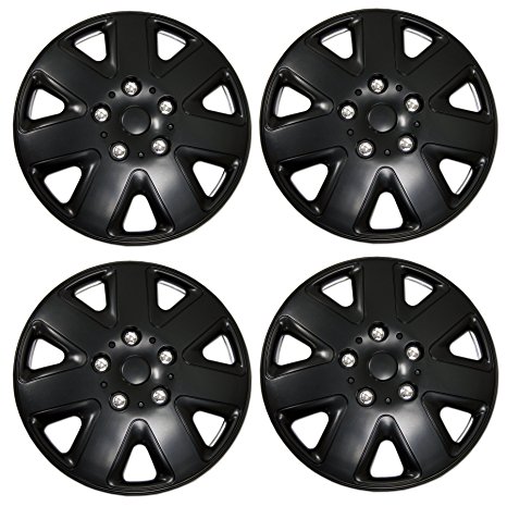 TuningPros WSC3-026B16 4pcs Set Snap-On Type (Pop-On) 16-Inches Matte Black Hubcaps Wheel Cover