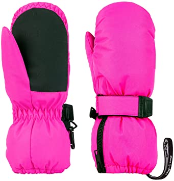 HIGHCAMP Winter Snow Ski Mitten Gloves Waterproof with Zipper on Long Cuff for Kids Toddlers Boy Girl