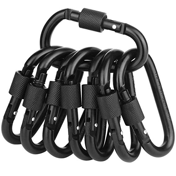 Vonpri 8 Pack 3" Aluminum Carabiner Clip Heavy Duty D Shape Screw Gate Spring Snap Hook for Camping Hiking Outdoor Travel Hammock Backpack Locking Carabiners Keychain Clip (Black)