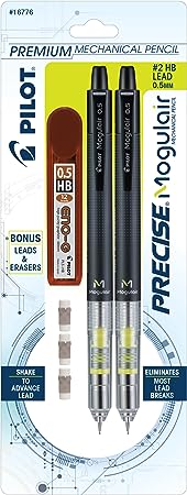 PILOT Precise Mogulair Premium Mechanical Pencil, 0.5mm, Black Barrel, 2-Pack (16776)