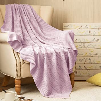 jinchan Throw Blanket Lilac Lightweight Cable Knit Sweater Style Year Round Gift Indoor Outdoor Travel Accent Throw for Sofa Comforter Couch Bed Recliner Living Room Bedroom 50 x 60 inches
