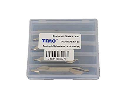 TEMO 5 pc Lathe Mill Combined Center Drill 60 degree Countersink (Sizes 1# 2# 3# 4# 5#)