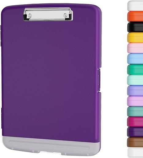 Piasoenc Clipboard with Storage, 8.5x11" Storage Clipboards with Pen Holder and A4 Legal Paper Folder, Heavy Duty Plastic, Folio & Side-Opening, Low Profile Clip, for Nurses, Teachers, Lawers, Purple