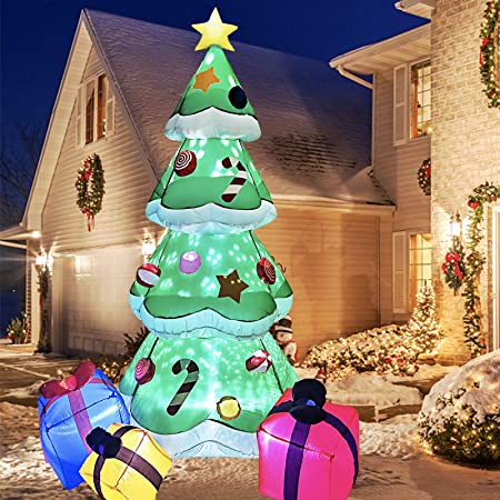 IIDEE 7FT Inflatable Christmas Tree Decorations, Blow Up Yard Decor Outdoor Christmas Decorations Built-in LED Lights with Tethers, Stakes for Outdoor, Yard, Garden, Lawn Decorations
