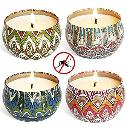YIIA Citronella Scented Candles Set 4 Natural Soy Wax Travel Tin 2.5oz, Outdoor and Indoor