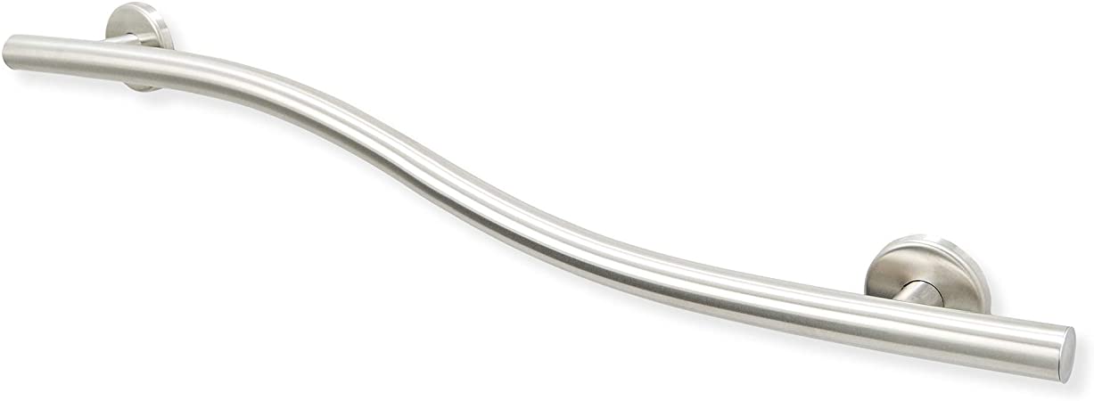 GBS Wave Grab Bar - Right Hand/Mobility and Bathroom Aid for Safety and Comfort/Support and Slip Prevention/Brushed Nickel/36 Inch