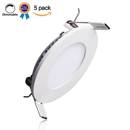 B-right Pack of 5 Units 15W 7-inch Dimmable Ultra-thin LED Panel Light, 1100lm, 100W Incandescent Equivalent, 4000K Neutral White, LED Recessed Ceiling Lights for Home, Office, Commercial Lighting