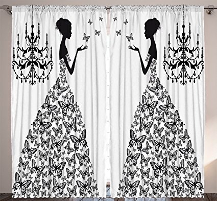 Ambesonne Madam Butterfly, 108" X 84" Bedroom/Living Room/Kids/Youth Room Curtain Panels, 2 Panel