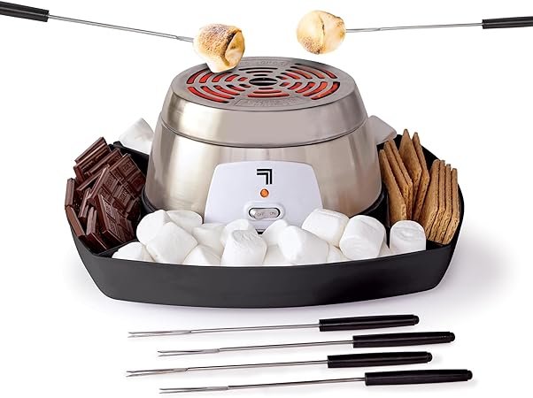 SHARPER IMAGE Electric Tabletop S'mores Maker for Indoors, 8-Piece Set, Includes 6 Skewers & 4 Serving Compartments, Easy Cleaning & Storage, Tabletop Marshmallow Roaster, Family Fun For Kids Adults