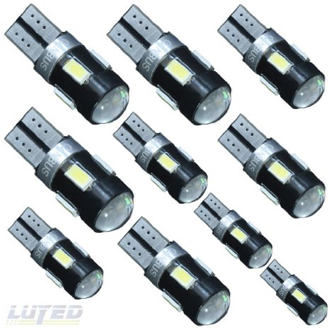 LUYED 10 X 240 Lumens Super Bright 5630 6-EX Chipsets Canbus With Lens W5W 194 168 2825 Led Bulbs,Xenon White