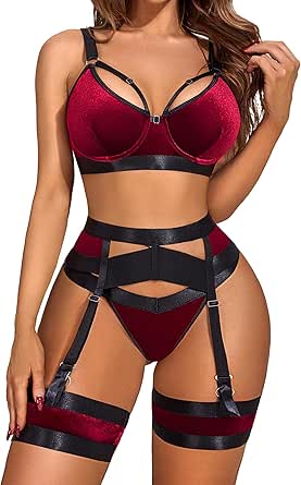 Avidlove Sexy Lingerie for Women with Underwire Strappy Lingerie Push Up 5 Piece Lingerie Set with Garter