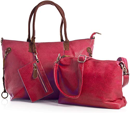 Womens Large Shoulder Handbag - Top Zip Opening 3 in 1 Tote Long Shoulder Strap Handbag - Large