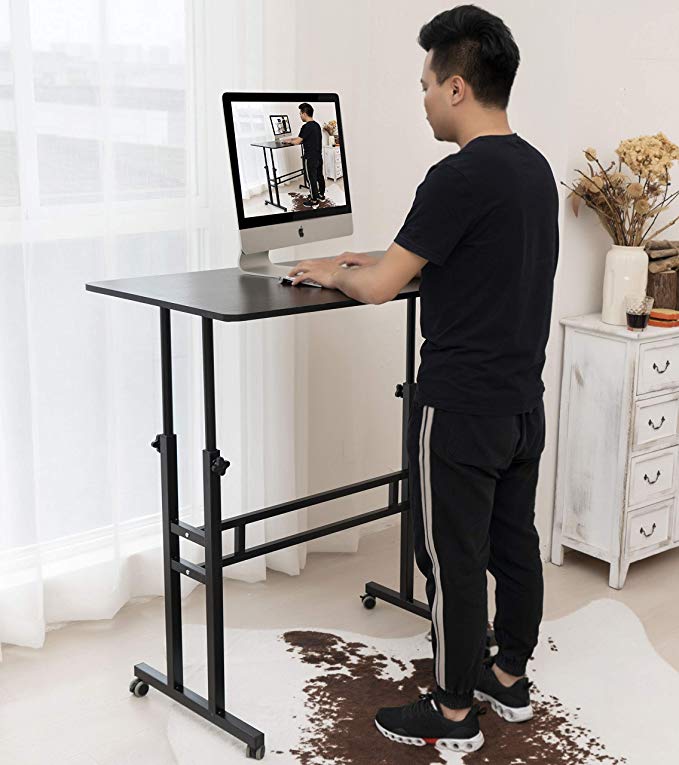 Akway Computer Desk Standing Desk with Wheels 39.4 x 23.6 inches Height Adjustable Desk Sit Stand Desk Rolling Cart, Black