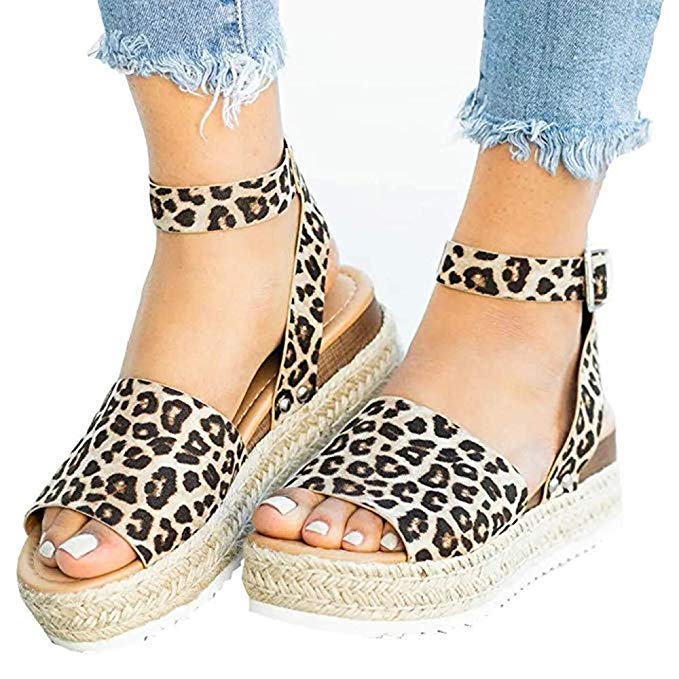 Ymost Womens Wedges Sandal Open Toe Ankle Strap Trendy Espadrille Platform Sandals Flats