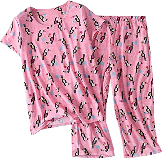 Women’s Pajama Set - Sleepwear Tops with Capri Pants Casual and Fun Prints Pajama Sets