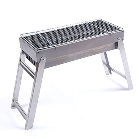 Rerii Barbecue Charcoal Grill, Stainless Steel, Folding, Portable, Lightweight, Rectangle BBQ Grill Tool for Outdoor Camping Hiking Cooking Picnics