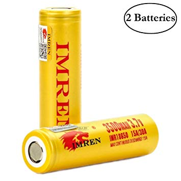IMREN Gold Series IMR 18650 High Drain 3500mAh Li-ion 15A / 30A 3.7V Rechargeable Flat Top Battery, (2 Pcs With Hard PC Protection Case) by M&A BD Electronics