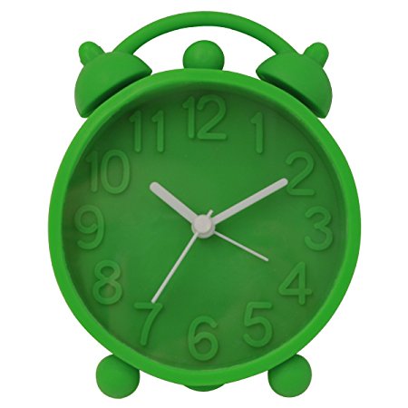 Hippih 4" Retro Cute Silicone Alarm Clock Bedside Table Clock Vibrant Colours Decoration Clock(Green)