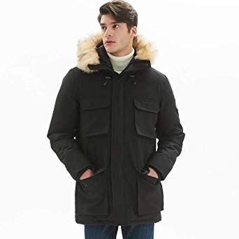 PUREMSX Mens Winter Jacket, Extremely Thicken Quilted Fur Hooded Long Anorak Parka Padded Coat