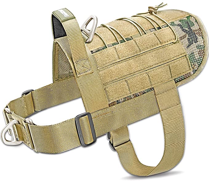 BARKBAY Tactical Dog Harness Vest Large with Handle,Military Service Dog Harness Working Dog MOLLE Vest with Loop Panels,No-Pull Training Harness with Leash Clips for Walking Hiking Hunting